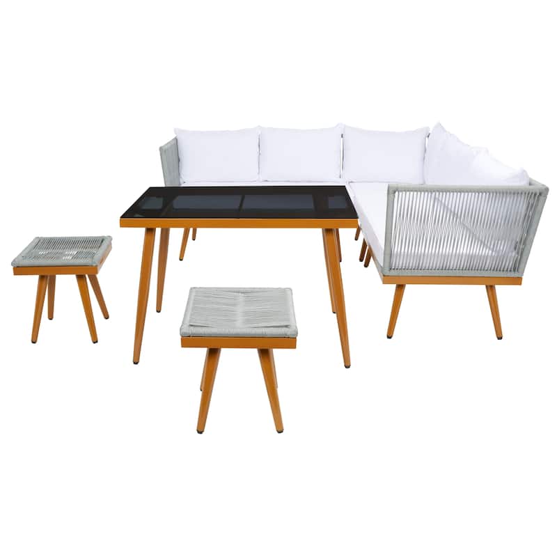Safavieh Outdoor living Romlin Outdoor Dining Set - 49Wx30Dx30H - Grey/White