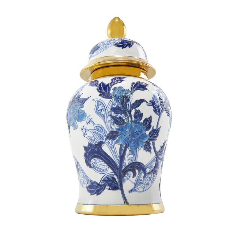 Blue Ceramic Floral Decorative Jars