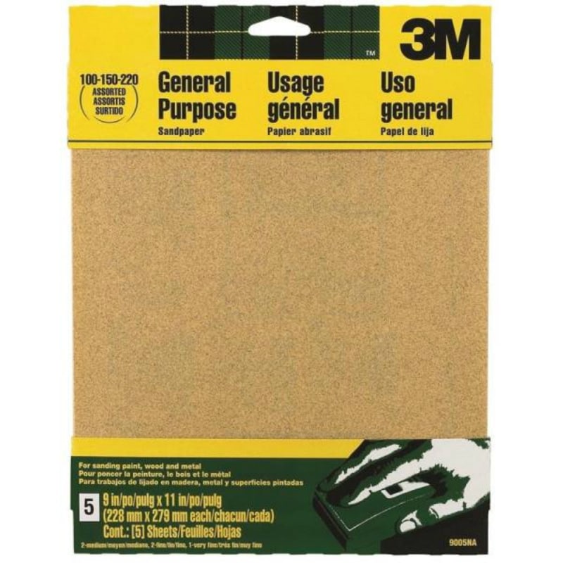3m Clip-On Sandpaper Sheets 100 Grit Medium 4-1//2 /" X 5-1//2 /" Oxide Wood-PK 5