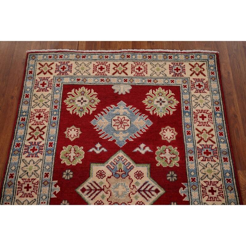Red Kazak Foyer Rug Hand-Knotted Wool Carpet - 3'3" x 4'6"