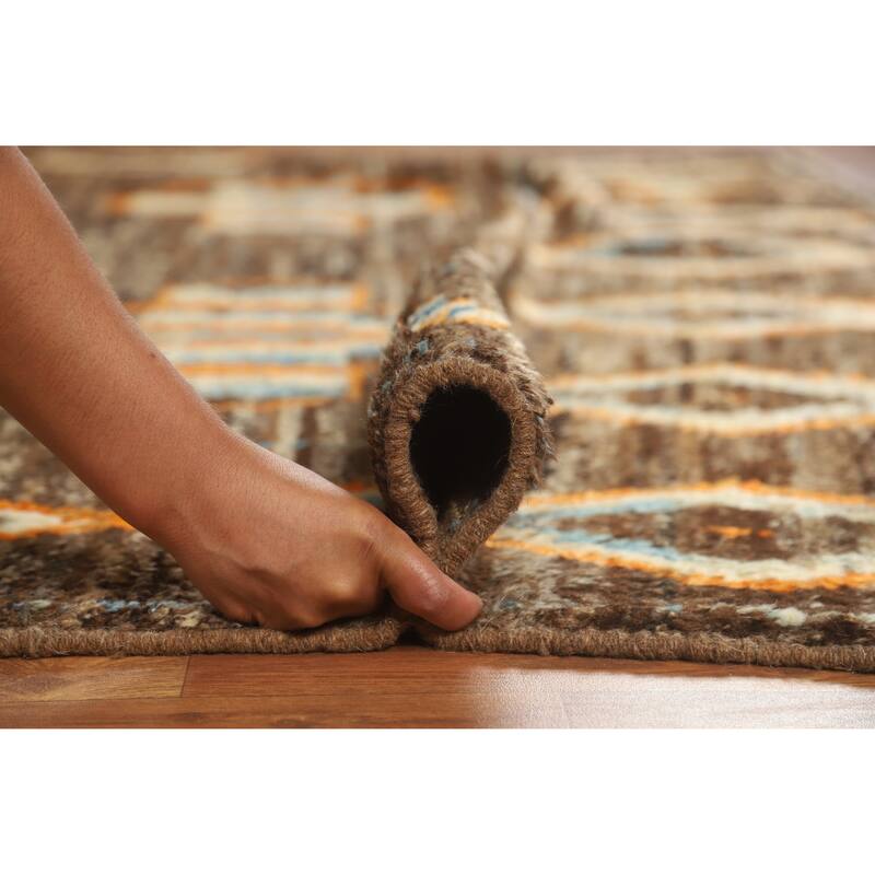 Brown Moroccan Oriental Area Rug Hand-Knotted Wool Carpet - 6'11" x 9'5"