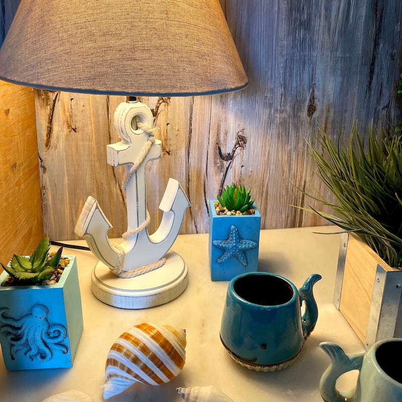 Coastal White Anchor Table Lamp 19" Nautical Beach Decor With Shade - 19 X 12 X 12 inches