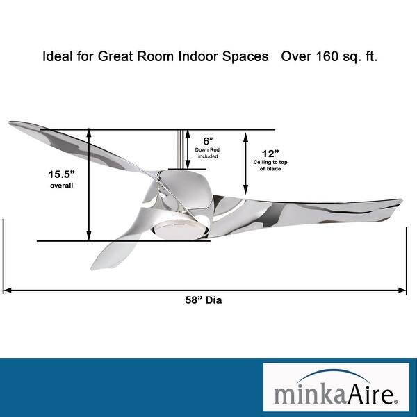 dimension image slide 3 of 6, Minka Aire Artemis 3 Blade 58 Inch Ceiling Fan With Light Kit