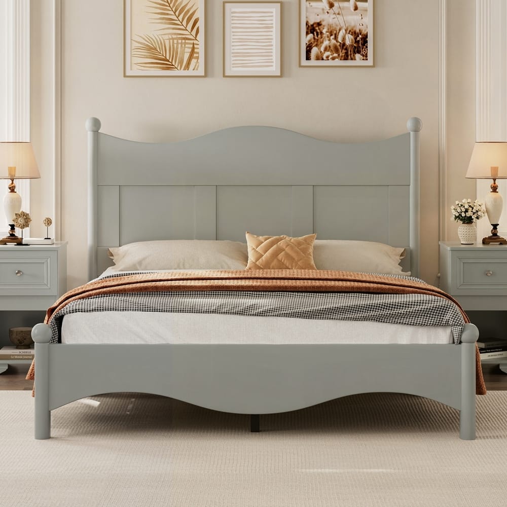 Wood Platform Bed Frame with Wooden Slat Support