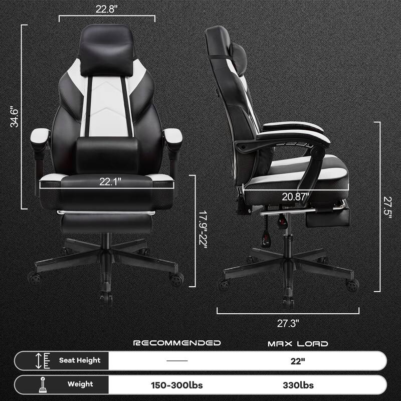 Adjustable Ergonomic Gaming Chair, Swiveling Racing Computer Chair with Footrest