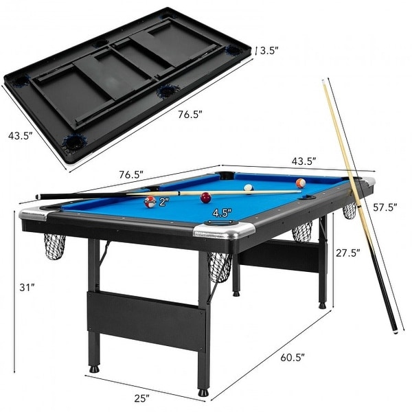 6 Feet Foldable Billiard Pool Table-Blue - 76.5