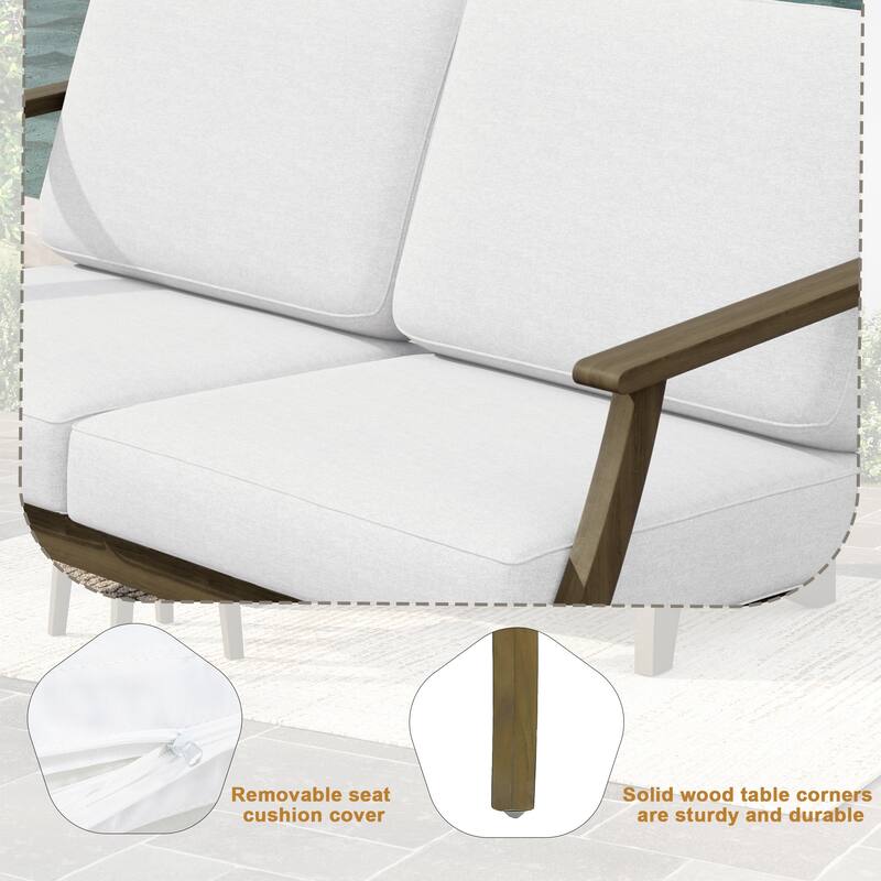 Patio Teak Wood Outdoor Loveseat Sofa with Cushions