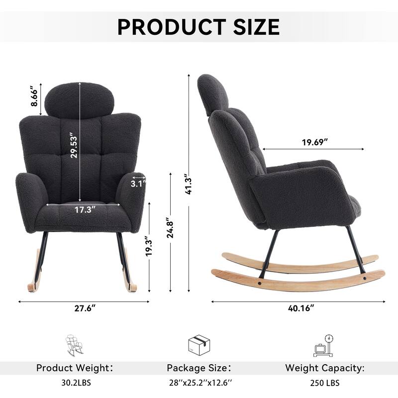 Teddy Fabric Upholstered Modern Nursery Rocking Glider Accent Chair with High Backrest
