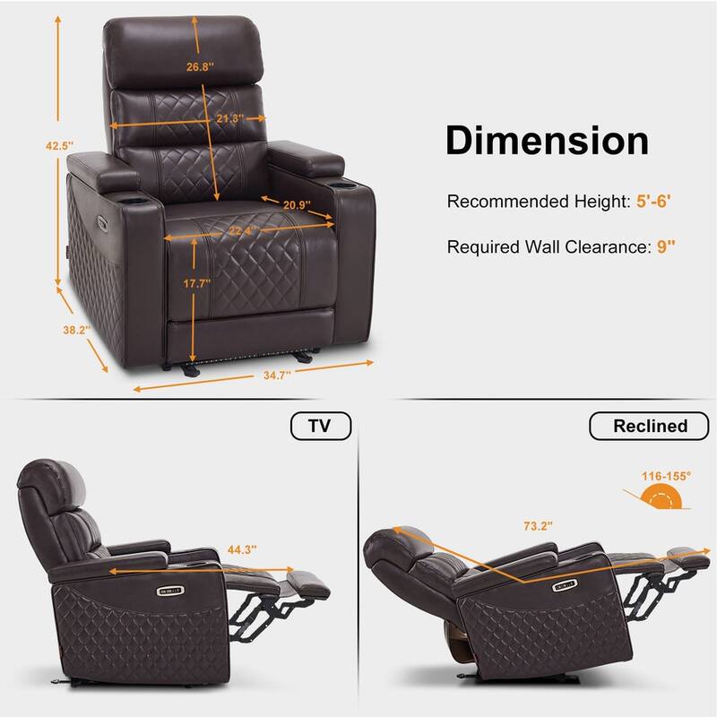 MCombo Power Recliner Chair, Electric Reclining Sofa with Adjustable Headrest and USB & Type Port, Faux Leather HTS432