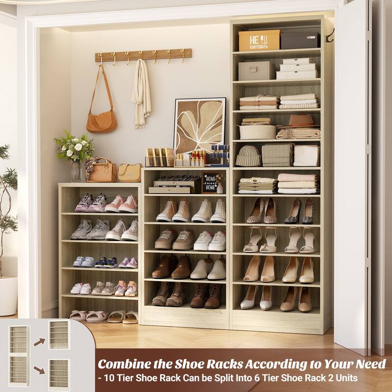 Freestanding 10-Tier Shoe Storage Cabinet,Narrow Wood Shoe Rack Shoe Organizer,Sturdy Closet Organizer Open Display Cabinet