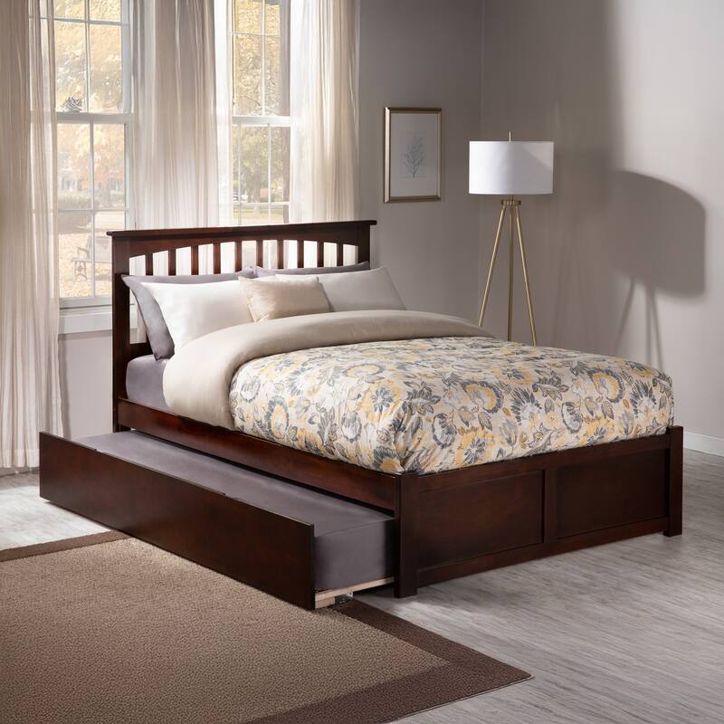 Mission Platform Bed with Footboard and Twin XL Trundle - Walnut - Queen