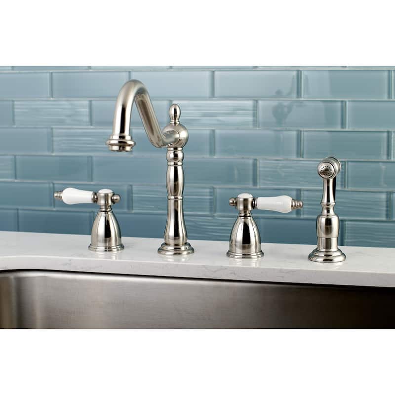 Kingston Brass Heritage Porcelain Kitchen Faucet with Side Spayer - 16'' (L) x 9-1/16'' (W) x 9-3/8'' (H)
