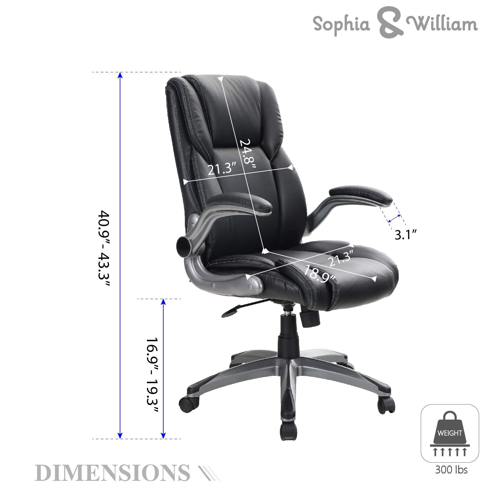Load Capacity: 300 lbs 1 Pack Modern 360° Swivel Executive Computer Chair with Height Adjustable Armrests Lumbar Support Sophia & William Ergonomic Rocking Mesh Office Desk Chair High Back Black