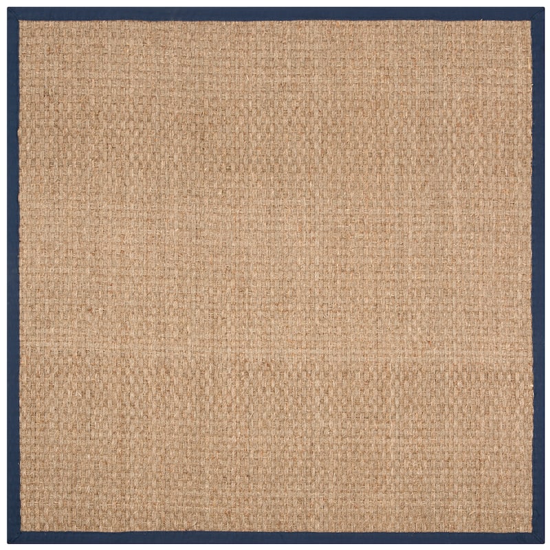 SAFAVIEH Natural Fiber Zymryd Basketweave Seagrass Rug - 6' Square - Natural/Navy Blue