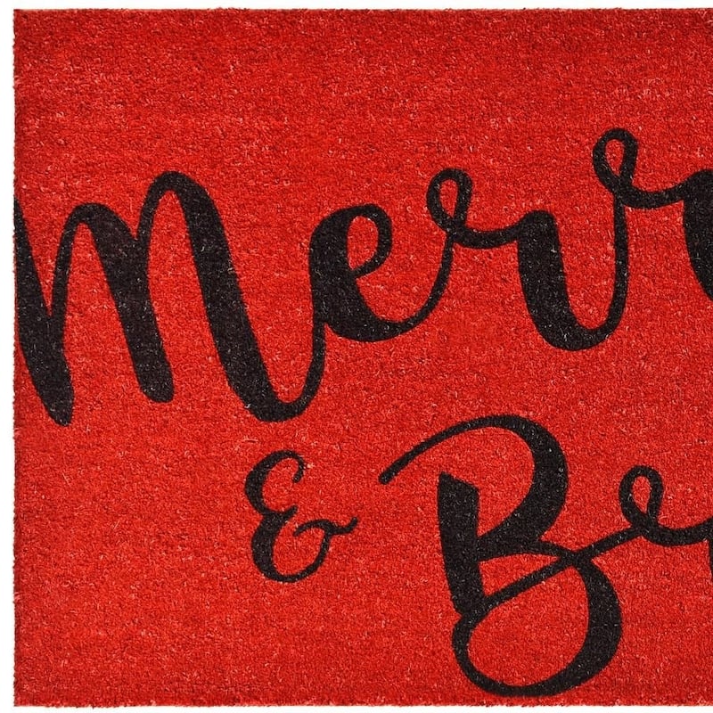 HomeRoots 30" X 48" Red And Black Christmas Merry and Bright Outdoor Coir Door Mat - 30.00' X '48.00