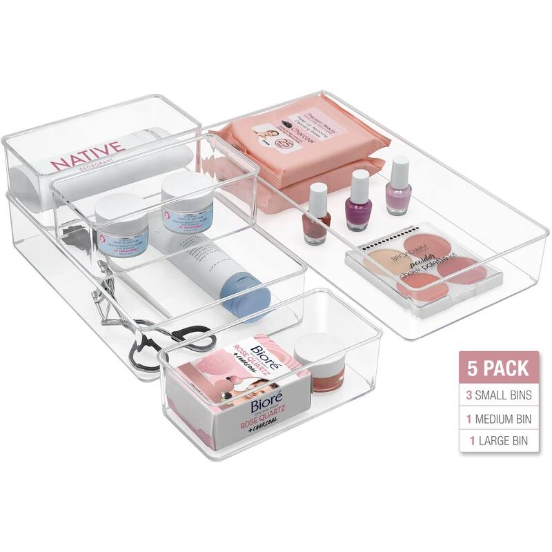 Clear Drawer Organizer Set for Home and Closet - 5 Pc Set
