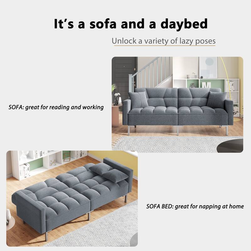 Modern Convertible Folding Futon Sofa Bed Linen Comfortable Upholstered