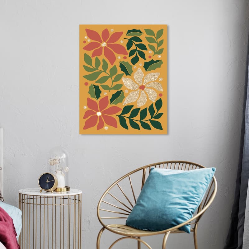 Wynwood Studio Canvas Floral and Botanical Poinsettias Artwork with Glitter Red Modern & Contemporary Wall Art Canvas Print - 20 x 24
