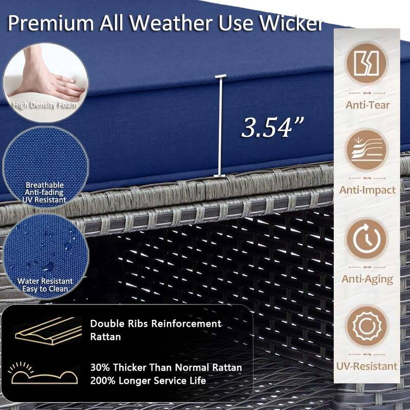 8 Piece Outdoor Wicker Patio Furniture Conversation Chair and Ottoman Set