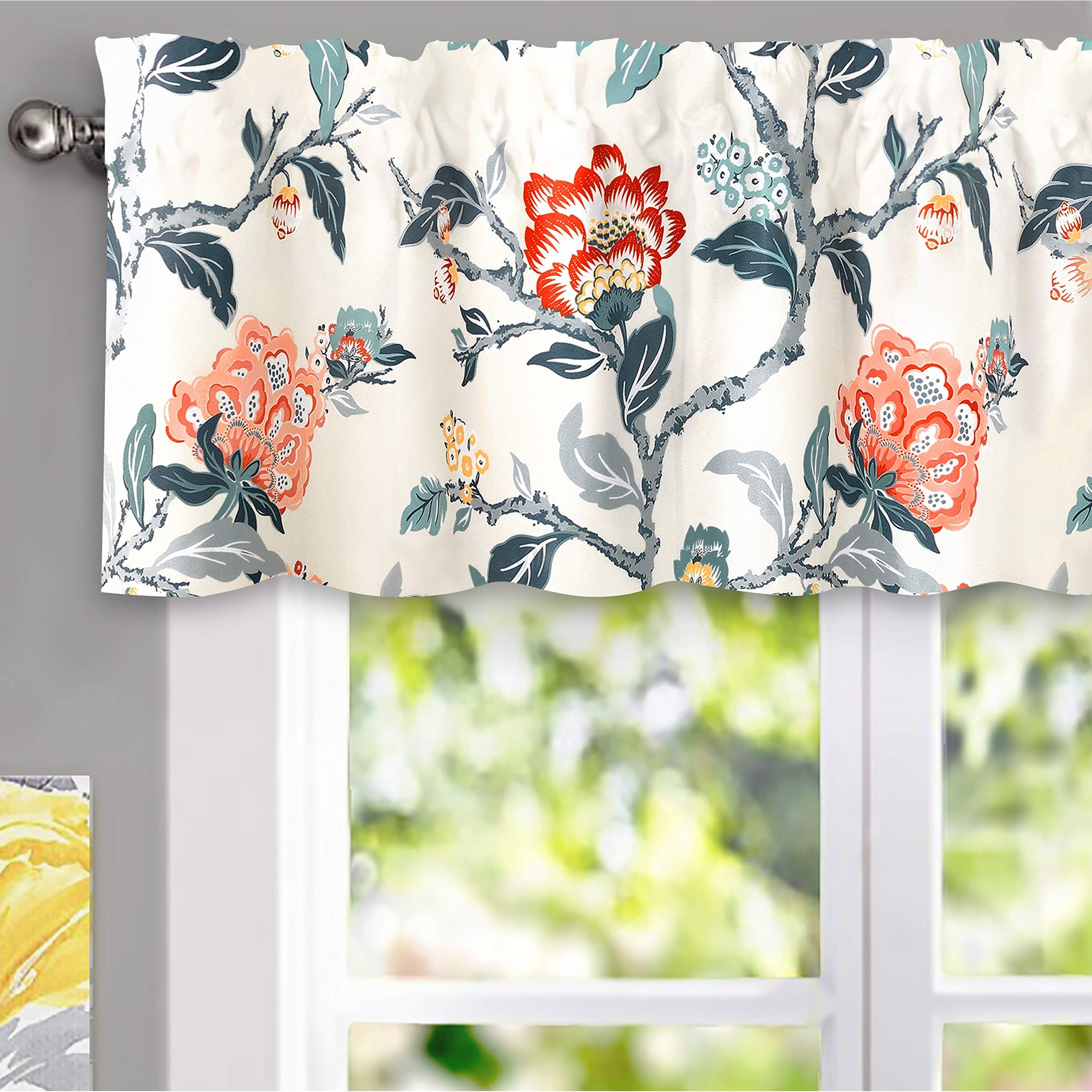 DriftAway Ada Botanical Print Lined Flower Leaf Thermal Insulated Window Valance Multi - 52'' width x 14'' length