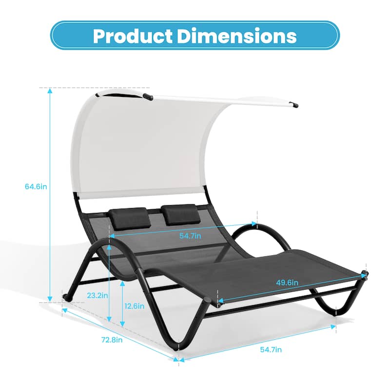 Outdoor Patio Double Chaise Lounge Chair - 72.8" D x 54.7" W x 64.6" H