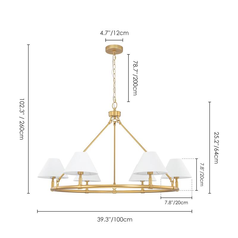 6-Light Modern Farmhouse Fabric Gold Wagon Wheel Chandelier for Dining Room - 39.3 in. W x 25.2 in. H