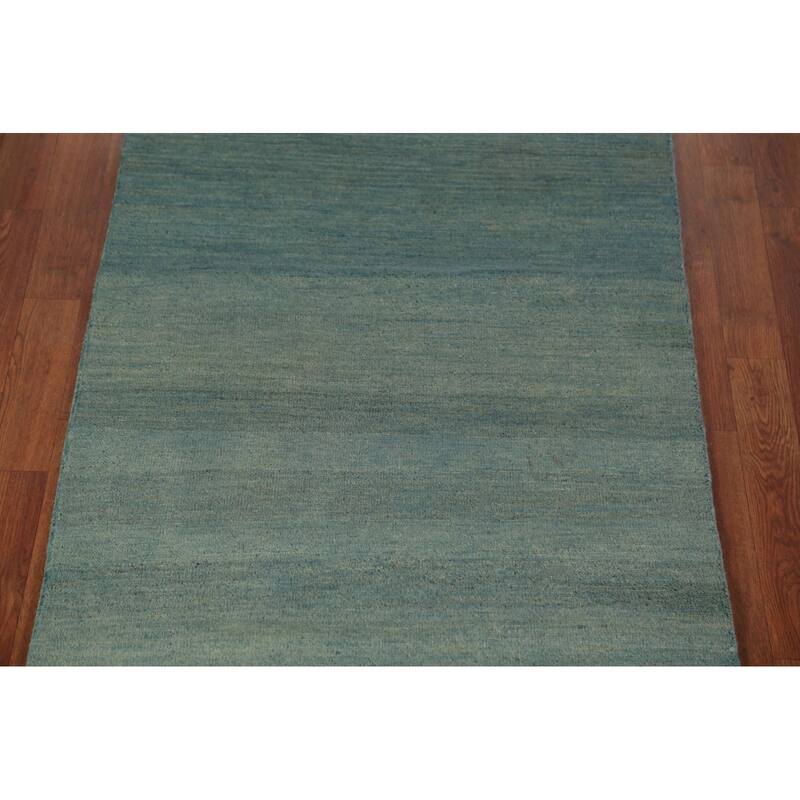 Blue & Green Modern Gabbeh Runner Rug Handmade Wool Carpet - 3'0" x 9'8"