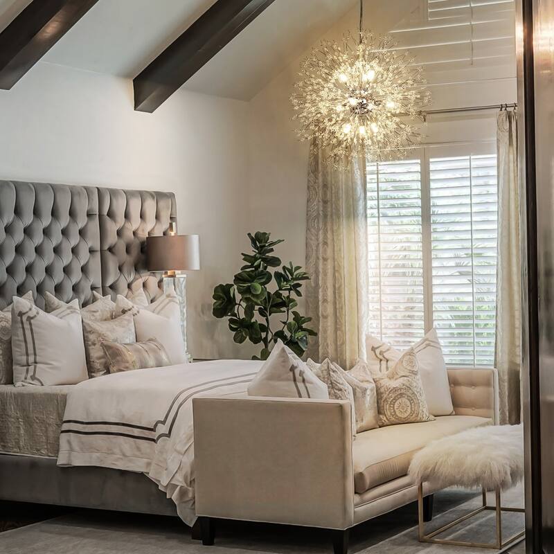 9-Light Modern Glam Sputnik Starburst Globe Pendant Linear Firework Crystal Chandelier for Living Room