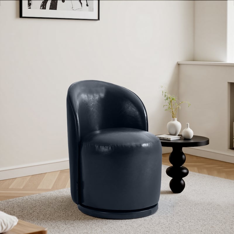 UIXE Modern Upholstered Swivel Armless Side Dining Chairs - Navy/Faux Leather