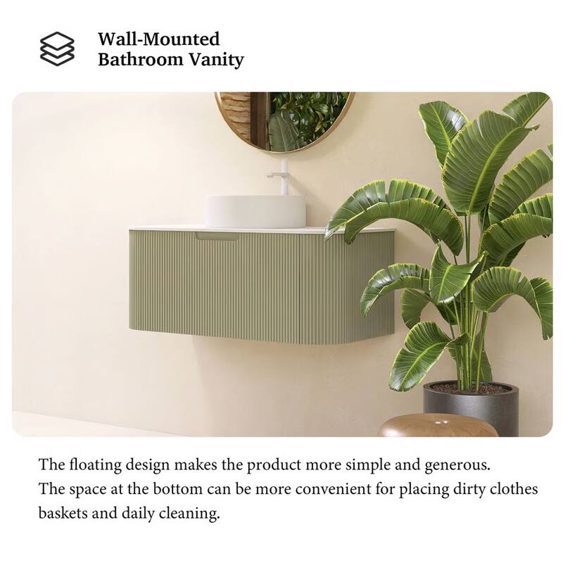 Wall-Mounted Bathroom Vanity with White Round Ceramic Sink