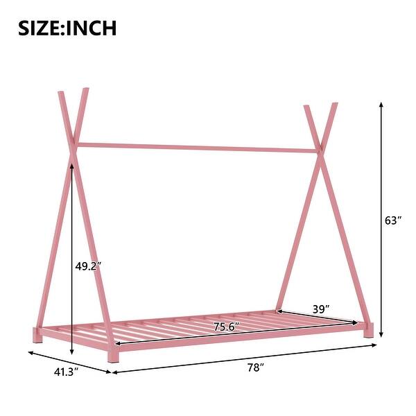 dimension image slide 0 of 3, Metal Bed Frame with Triangle Structure Bed Tent Metal Twin House Platform Bed, No Box Spring Needed Bedroom Simple Bed Frame