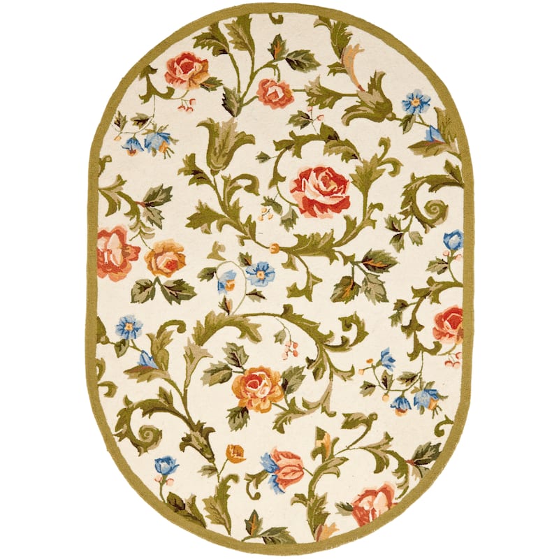 SAFAVIEH Handmade Chelsea Ageet French Country Floral Wool Rug - 7'6" x 9'6" Oval - Ivory
