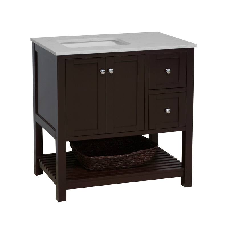 KitchenBathCollection Lakeshore 36" Bathroom Vanity with Engineered Carrara Top