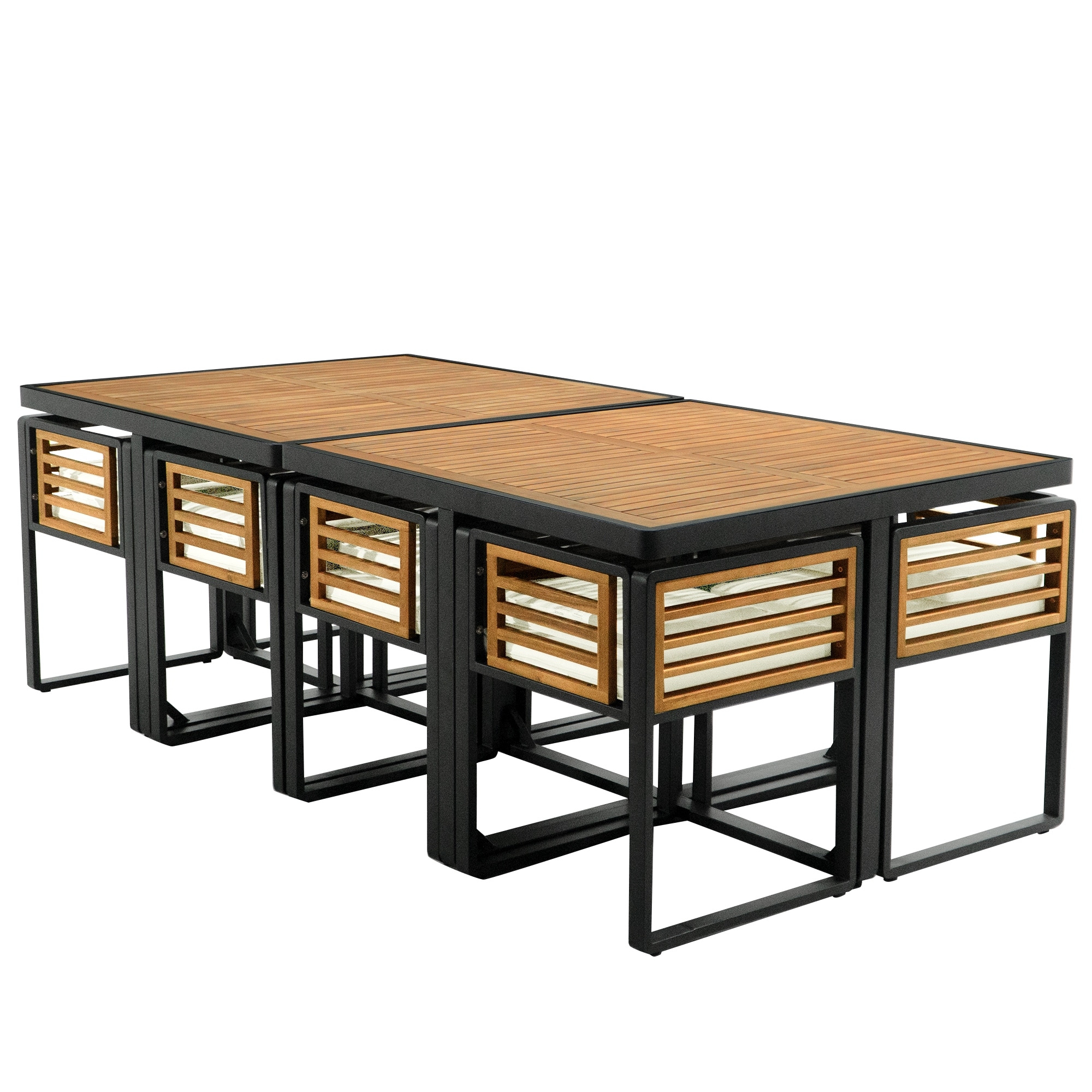 9-Piece Acacia Wood Outdoor Dining Set with Cushions and Square Table