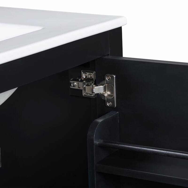 36"/30" Bathroom Vanity with Ceramic Sink, Soft-Close Doors, Double Storage Shelves & Divided Drawer
