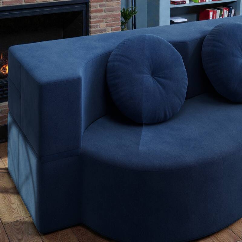 Convertible Floor Sofa Bed with 2 Pillows, Plush Corduroy Foam-Filled Folding Mattress, Full Size Sleeper, No Assembly Needed