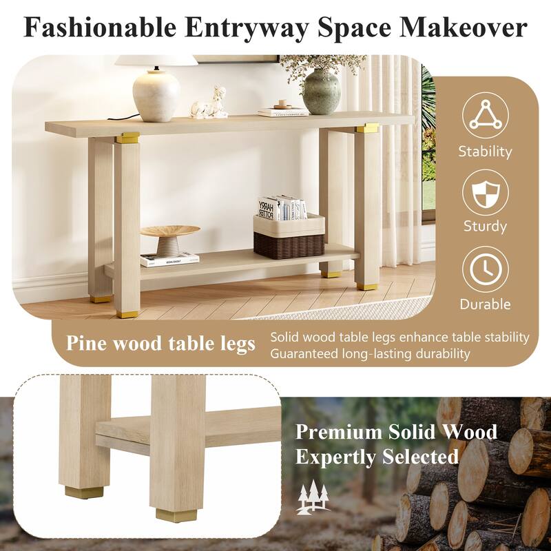 63" Narrow Long Console Table Entryway Sofa Table with Metal Accents & Bottom Storage Shelf for Living Room Hallway