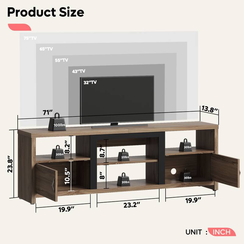 70" TV Stand Modern Entertaintment Center TV Console for 75" TVs with LED Lights - 71 inches