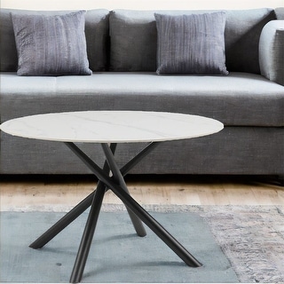 Modern Round Dining Table White Sintered Stone Tabletop - Bed Bath ...