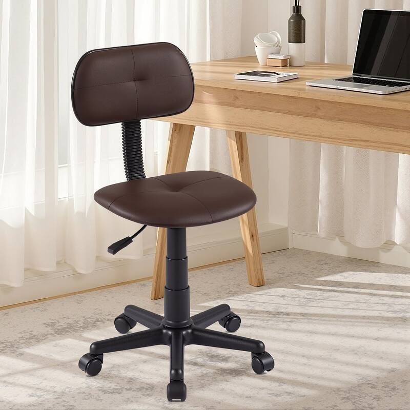 VECELO Modern PU Leather Armless Office Chair 360° Swivel Adjustable Height Desk Chair for Home Office & Vanity - Coffee