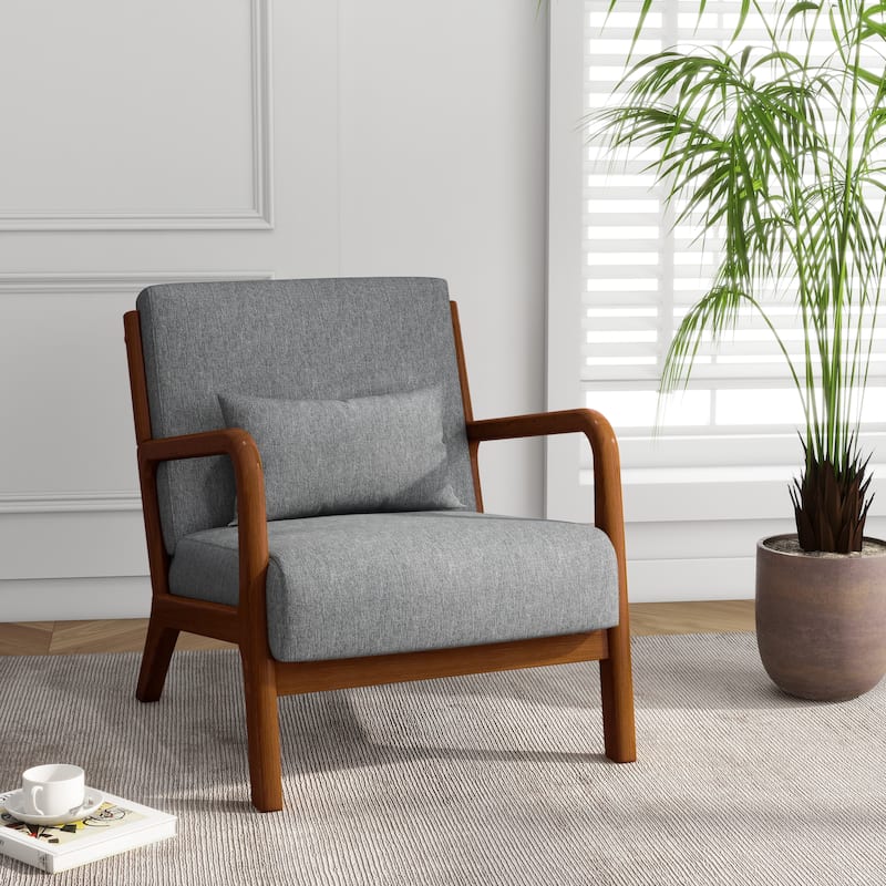 Mid Century Solid Wood Upholstered Accent Chair