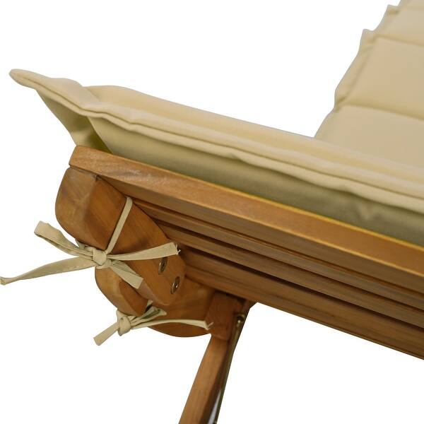 Outdoor Patio Wood Portable Extended Chaise Lounge Set with Tea Table