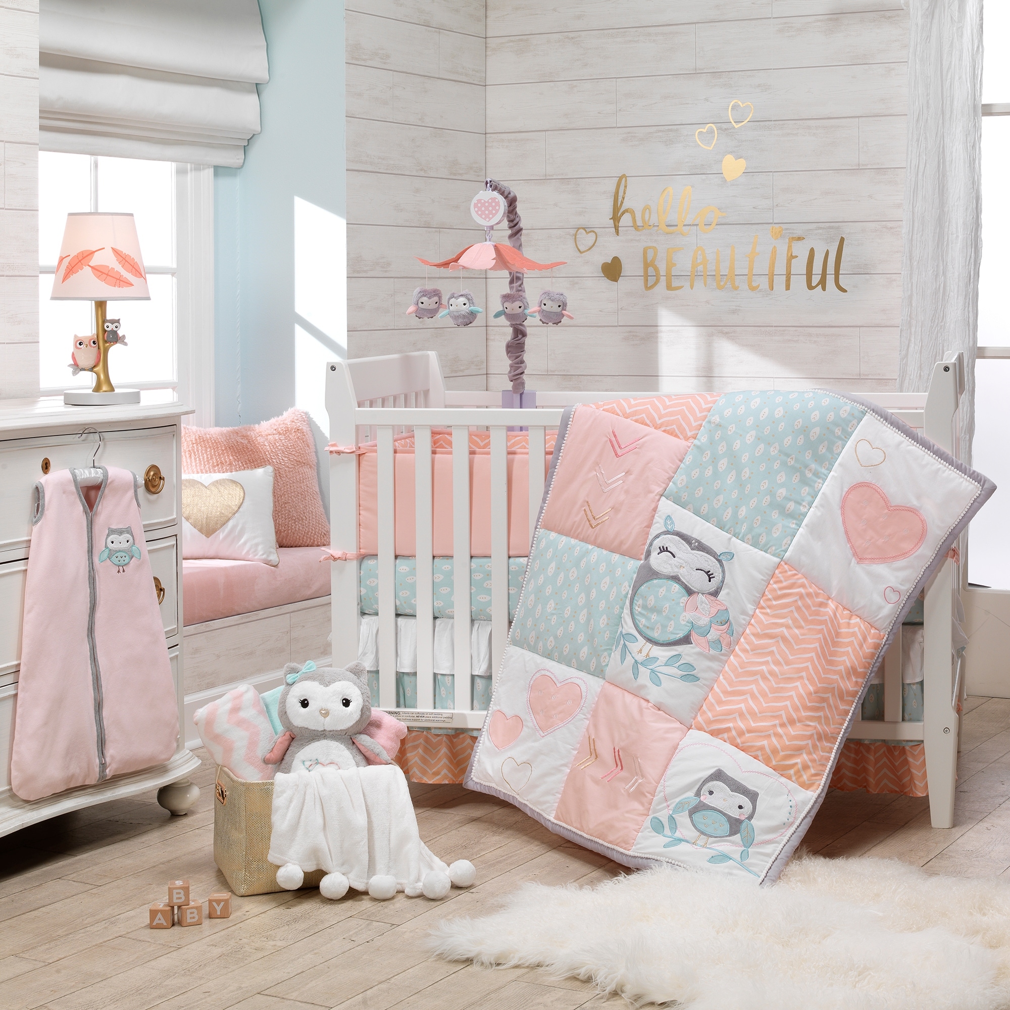 Shop Lambs Ivy Sweet Owl Dreams Pink Chevron 4 Piece Baby Crib
