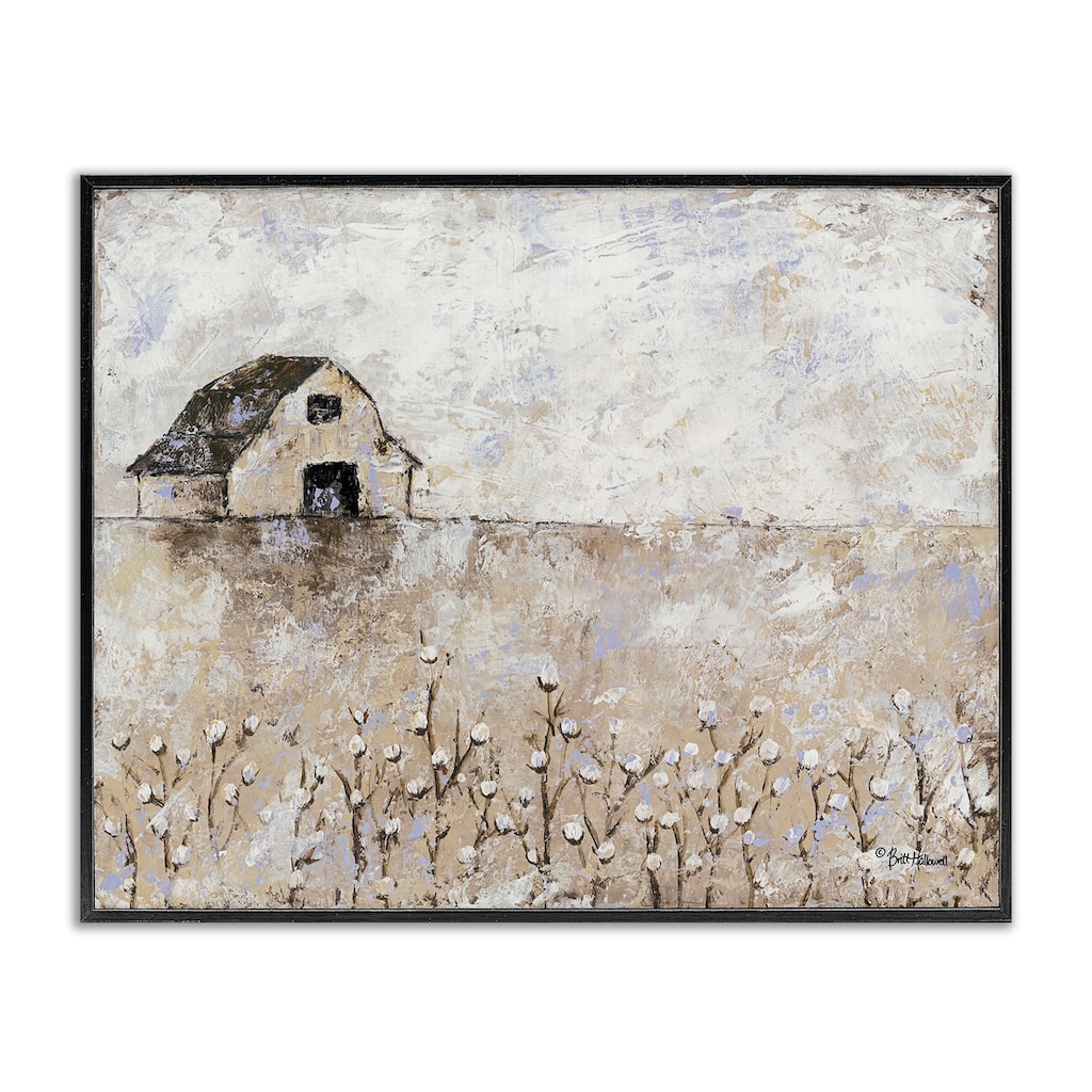 Stupell White Barn Distressed Landscape Cotton Field Florals Framed Wall Art - Off-White