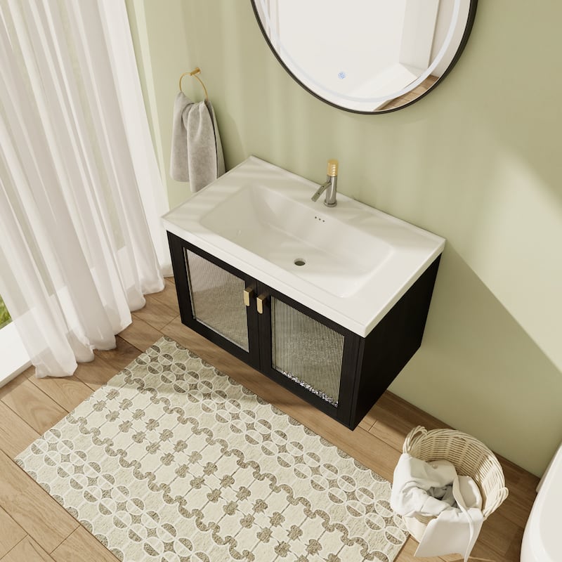 32" Floating Bathroom Vanity with Sink, Wall Mounted Bathroom Vanity with Soft Close Door