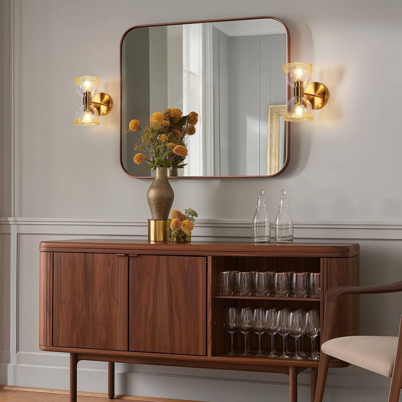 Modern Gold 2-Light Wall Sconce Colored Glass Bathroom Vanity Light - D8.2" x H10"