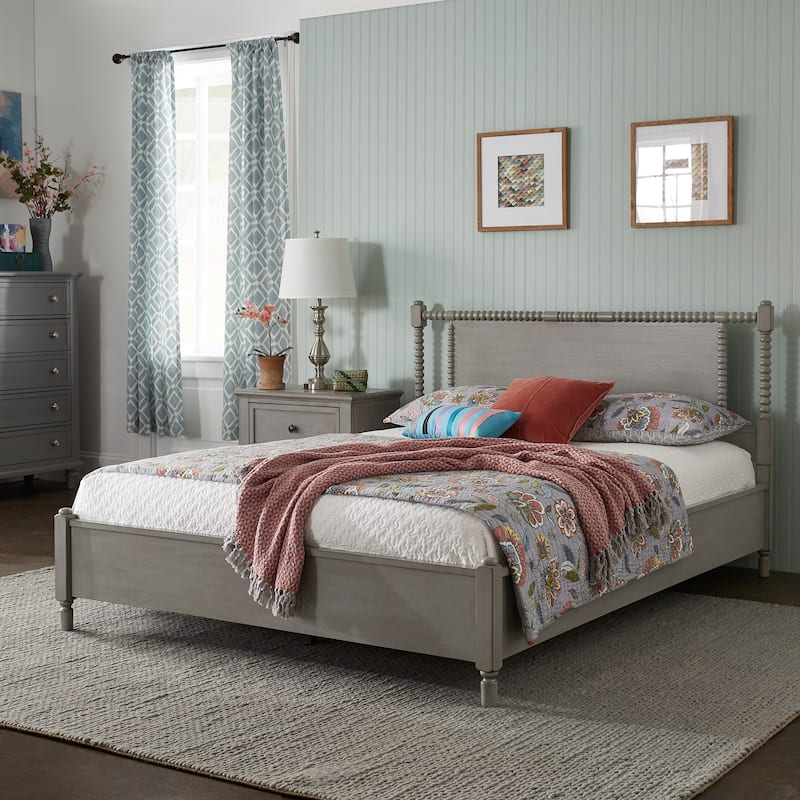 Demetria Antique Finish Beaded Wood Platform Bed by iNSPIRE Q Classic - Antique Grey - Full