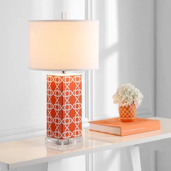 SAFAVIEH Lighting 27-inch Orange Quatrefoil Table Lamp (Set of 2) - Bed ...