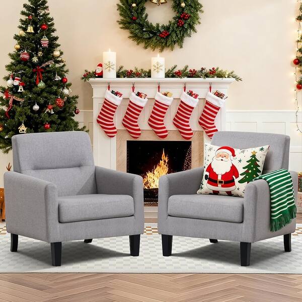 Set of 2 Mid Century Modern Accent Chairs with Upholstered Cushion for ...