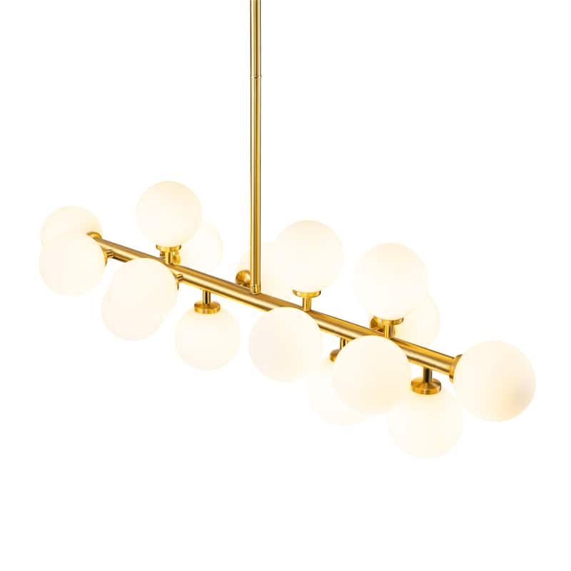 16-Light Modern Glam Linear Sputnik Cluster Glass Globe Chandelier with Milky White Glass Globe